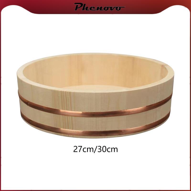 [Phenovo] Wooden Sushi Rice Bowl, Rice Bucket, Sturdy Round Mixing ...