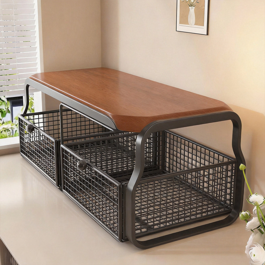 2 Tier Wooden Coffee Station Organizer Countertop Rack Metal Drawer Cup ...