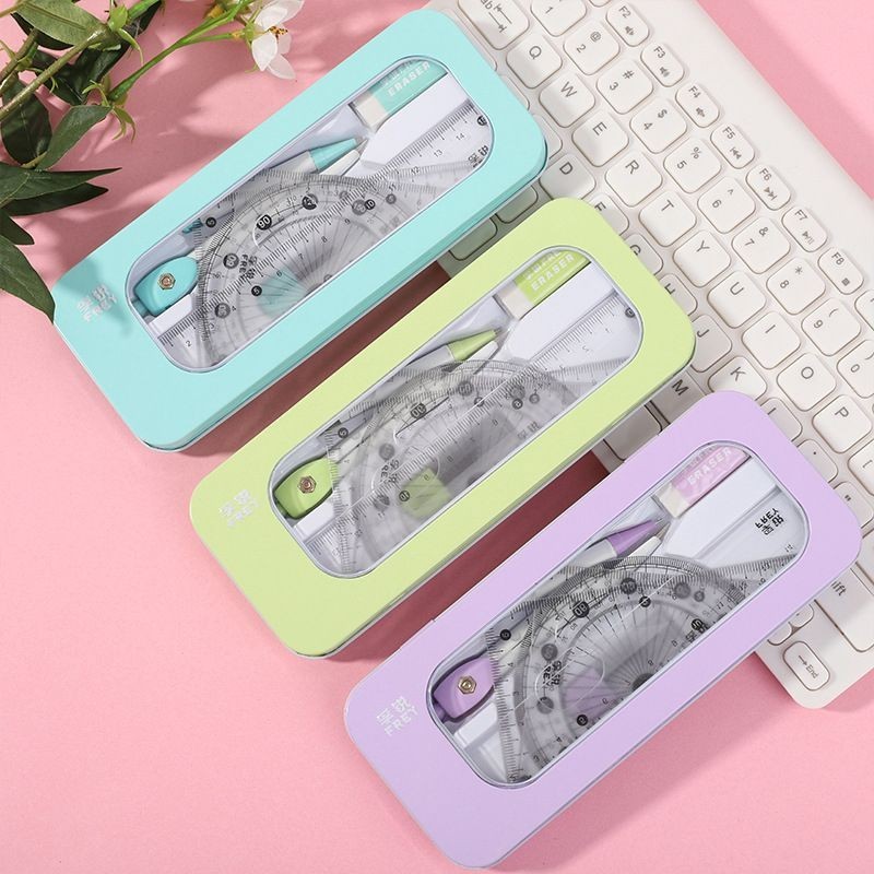 7 PCS Ruler Set Ruler Triangle Ruler Protractor Rubber Compass Student ...