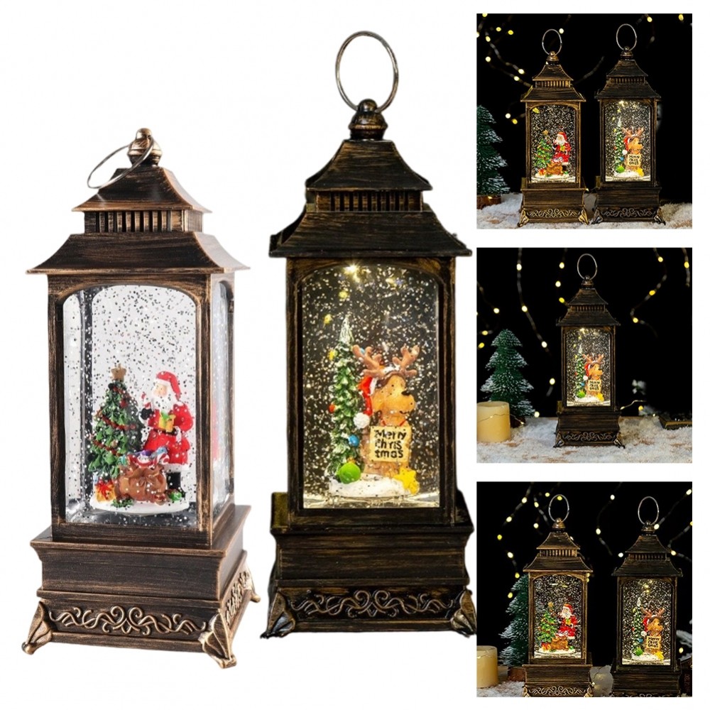 Santa Christmas Snow Globe Lantern with Musical Light USB Battery ...