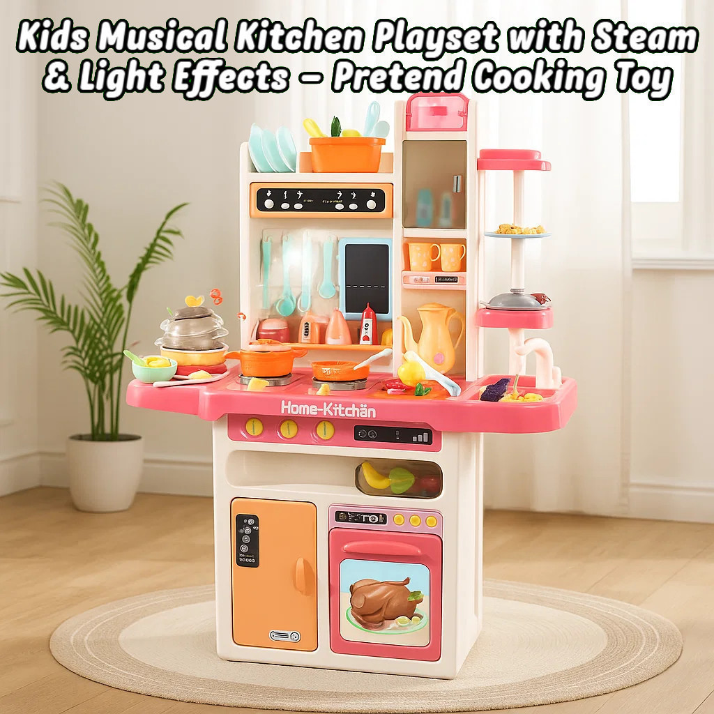 🍳 Kids Musical Kitchen Playset with Steam & Light Effects – Pretend ...