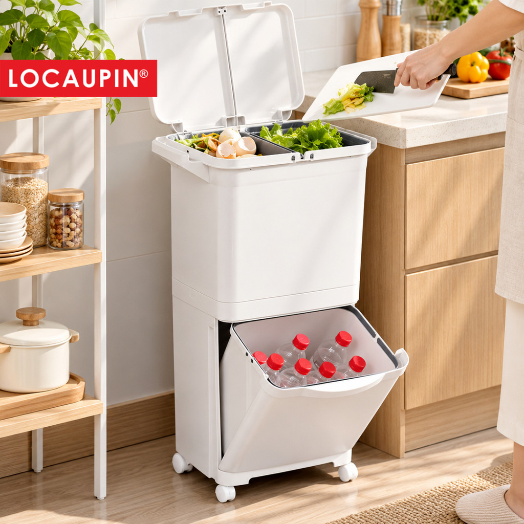 Locaupin Household Sorting 15L/45L Trash Can Large Garbage Storage Box ...