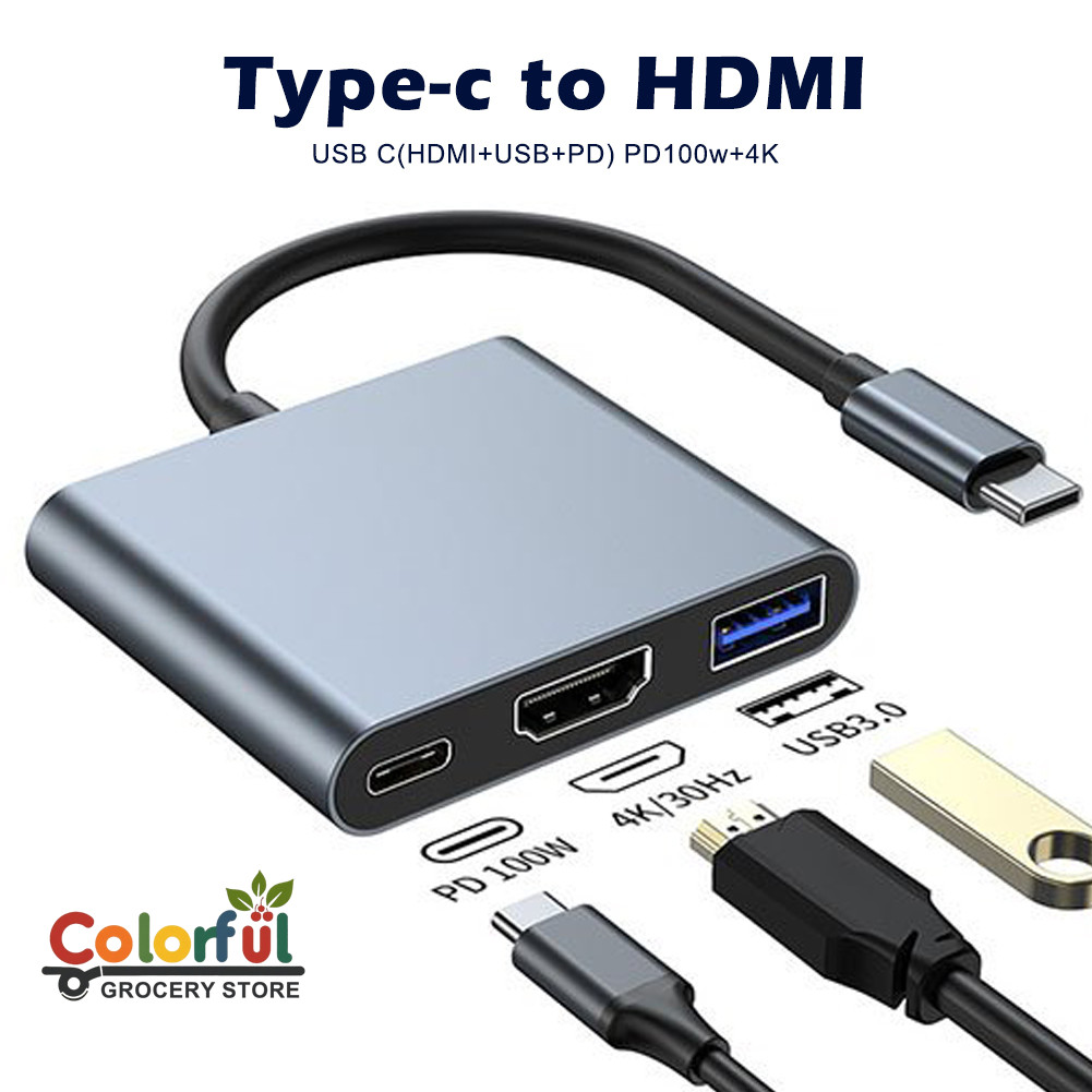 USB C to 4K HDMI USB 3.0 100W PD Charging Adapter Type-c to 30HZ HDTV ...