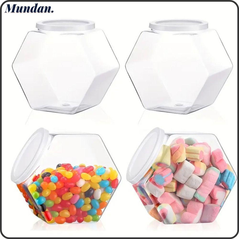 MUNDAN Hexagonal Clear Plastic Candy Cookie Jar with Lid - Sealed ...