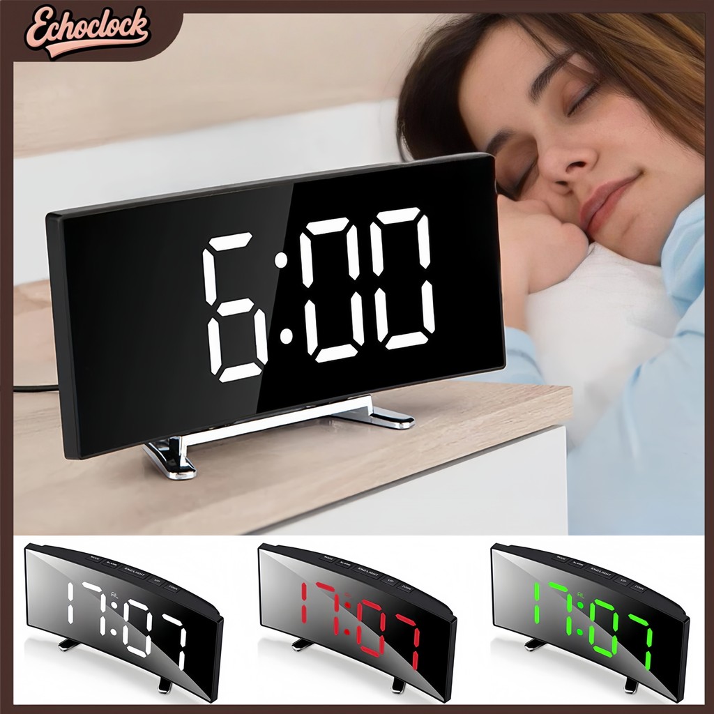 Creative Curved Electronic Clock LED Large Screen Mirror Alarm Clock ...