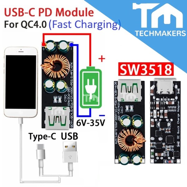 SW3518 / SW3516 QC4.0 QC3.0 USB Type-C Mobile Phone Quick Charge Adapter 6 -35V Step Down Buck Boost Module