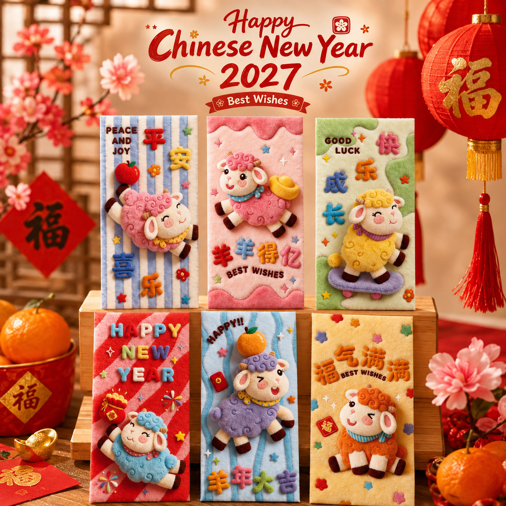 2027 Goat Year 5D Effect Red Envelope Cartoon New Year Red Packet CNY ...