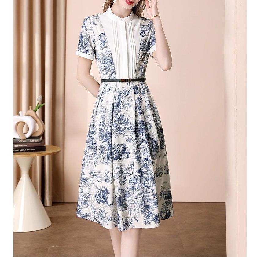 sachin and babi light blue dress French Village - Short-Sleeve Floral Print Midi A-Line Dress