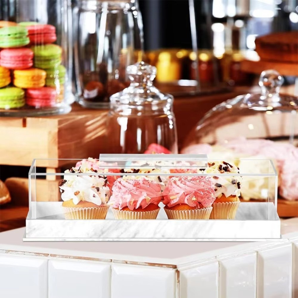 KOOLISM Rectangular Acrylic Bread Box, Marbled Pattern Dust-proof Cake ...