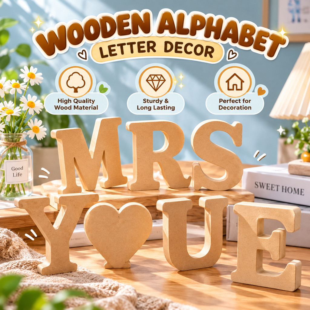 HunnyBoo (Wooden Alphabet Letter ABC) Huruf Abjad Kayu Hiasan Dinding ...