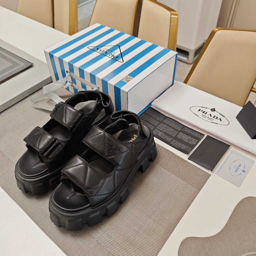 Prada 2025 Summer New Classic Style Velcro Platform Sandals | Shopee ...