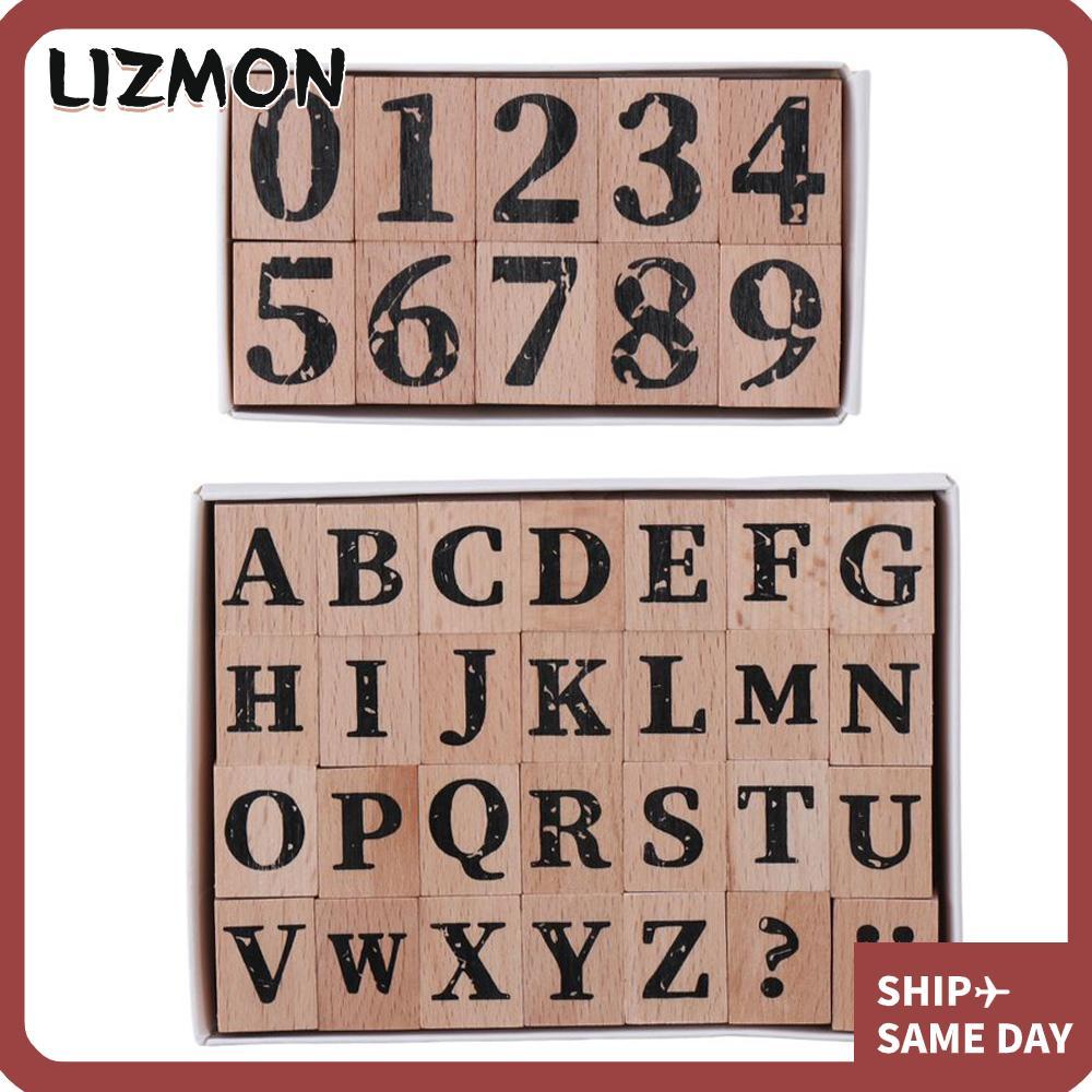 LIZMON Alphabet Stamps Set, A-Z Letter Number Alphabet Rubber Stamps ...