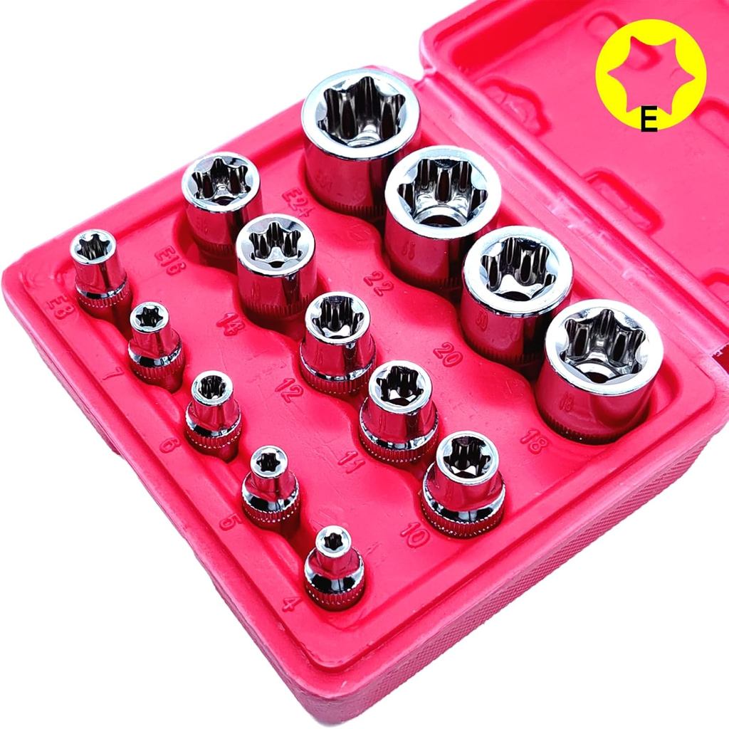 E-Torx Socket Set, Female Star Socket, E4 - E24 Essential Automotive ...