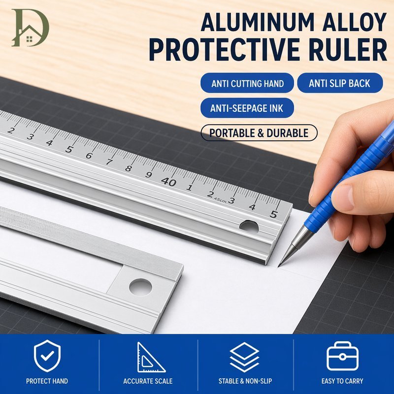 Aluminum Alloy Safety Ruler Anti Slip Anti Cut Ink Guard Measuring ...