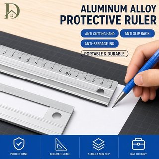 Aluminum Alloy Safety Ruler Anti Slip Anti Cut Ink Guard Measuring ...