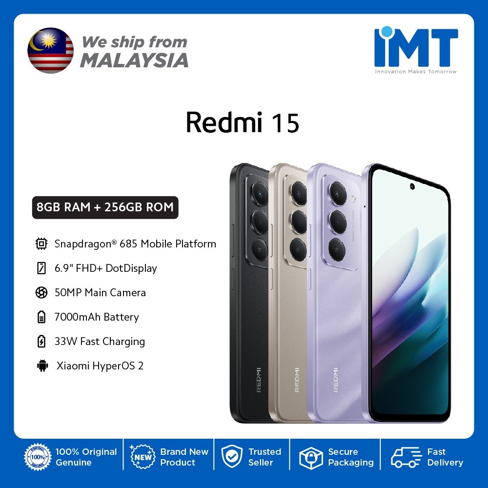 Xiaomi Redmi 15 Smartphone | Qualcomm Snapdragon 685 | 6.9" IPS LCD Display | 7000mAh Battery