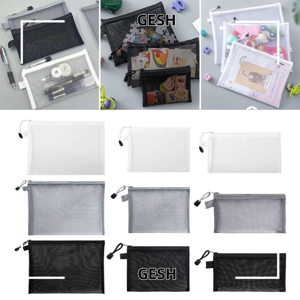 GESH Mesh File Bag, A4 A5 A6 Nylon Pen Bag, Transparent Test Paper ...