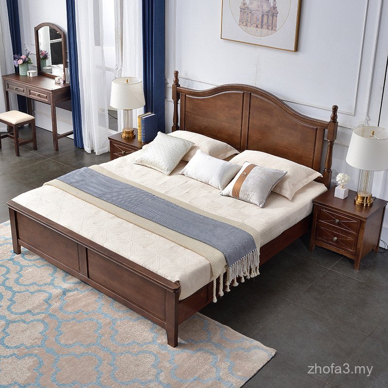 Katil Kayu Pepejal Gaya Amerika 1.5m/1.8m Katil Bilik Tidur Utama ...