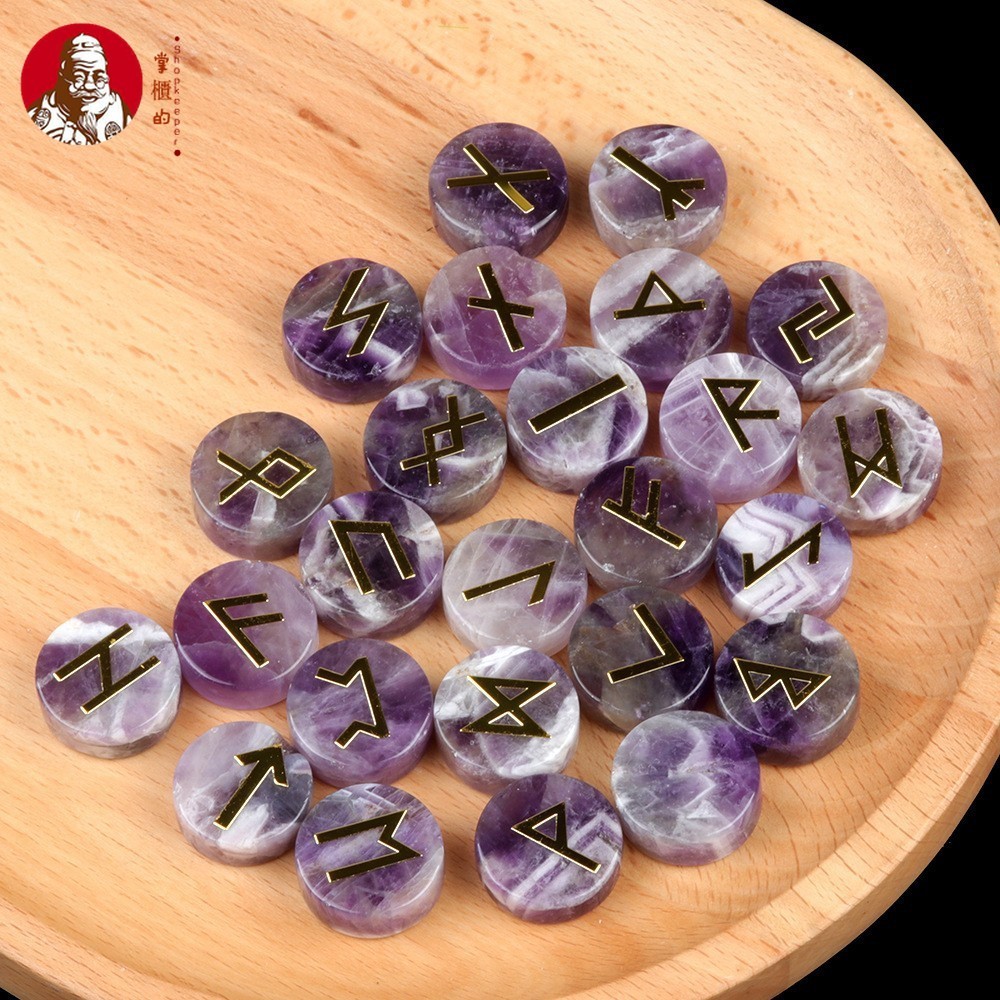1662-Runes Natural Crystal Agate Rune Rune Disc Set Nordic Japanese ...