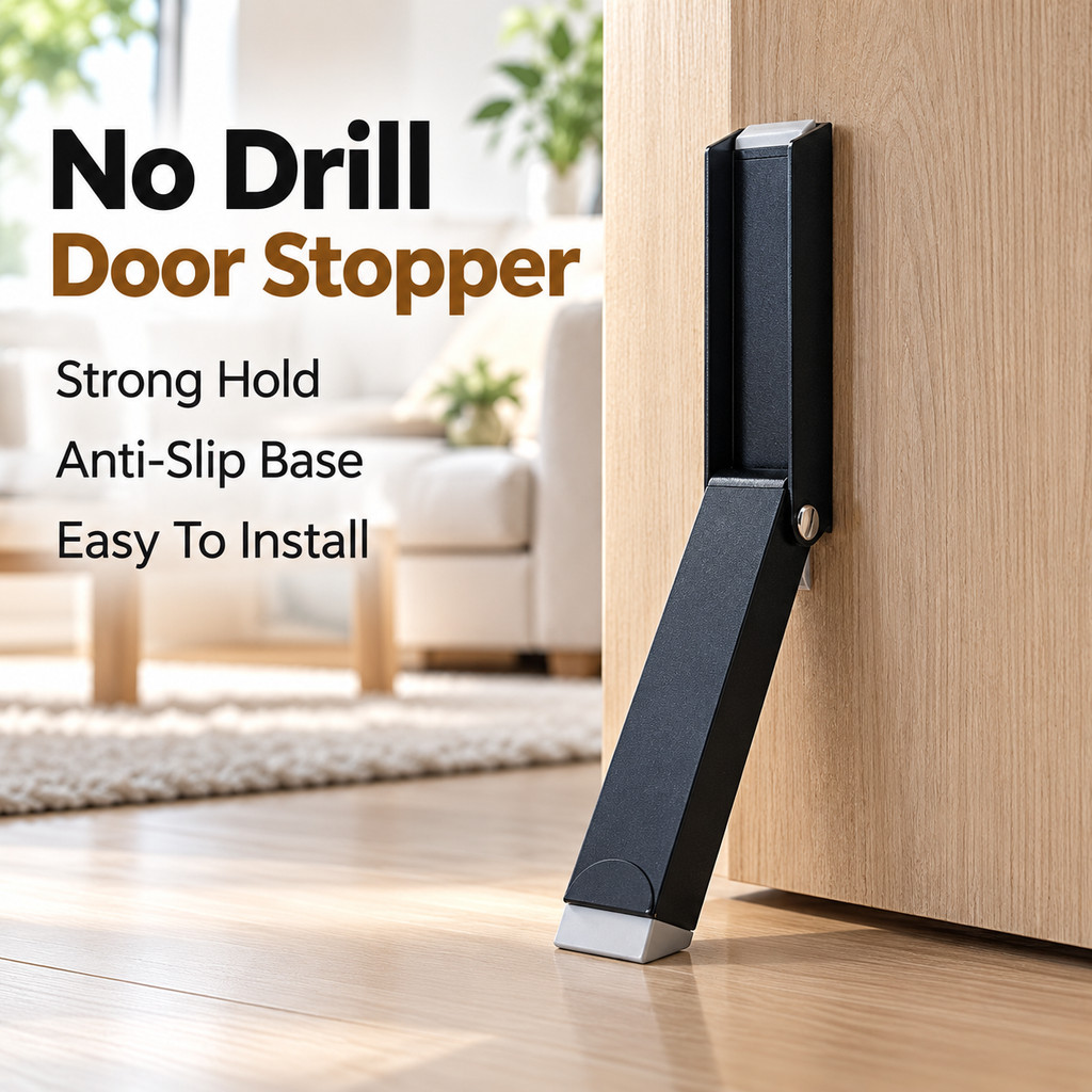 No Drill Kick Down Door Stopper Stainless Steel Foot Control Door ...