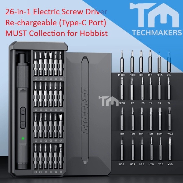 26-in-1 Electric Screw Driver Set Re-Chargeable Type-C Techmakers