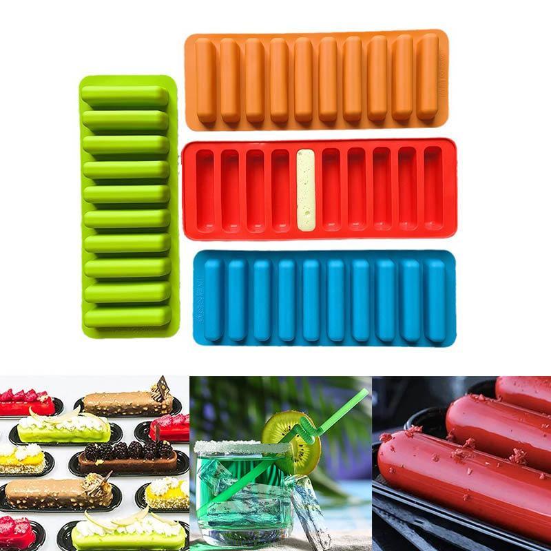 10 Grids Silicone Baking Mold Non-Stick Hot Dog Sausage Silicone Mold ...