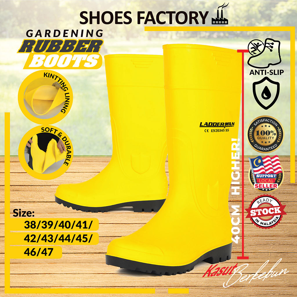LDM Rubber Boot Yellow Gardening Anti Slip Waterproof Outdoor Rain