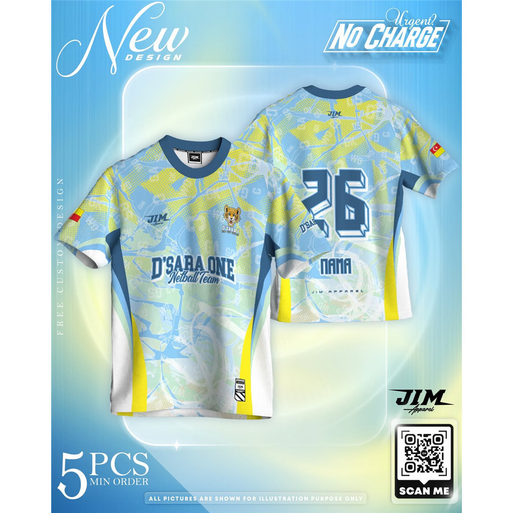 Custom Netball Jersey Malaysia Light Blue Yellow Full Sublimation Quick ...