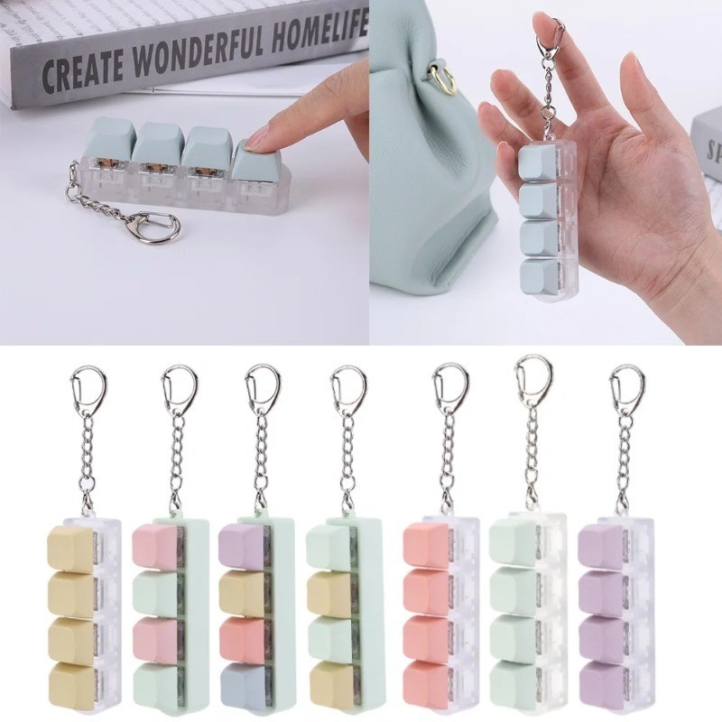 4 Keys Keycaps Keychain Toys with LED Light DIY Keycaps Fidget Keyborad ...
