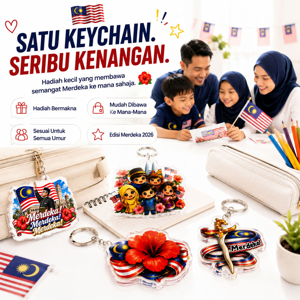 VCR Keychain Merdeka Acrylic Rantai Kunci Jalur Gemilang Souvenir Hari ...
