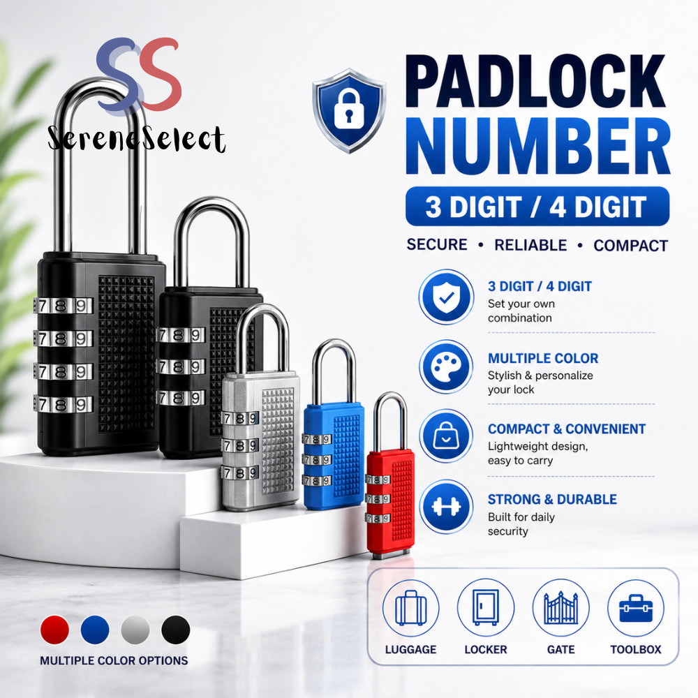 Padlock Number Pad Lock Password Digital Lock Luggage Locker Lock Kunci ...