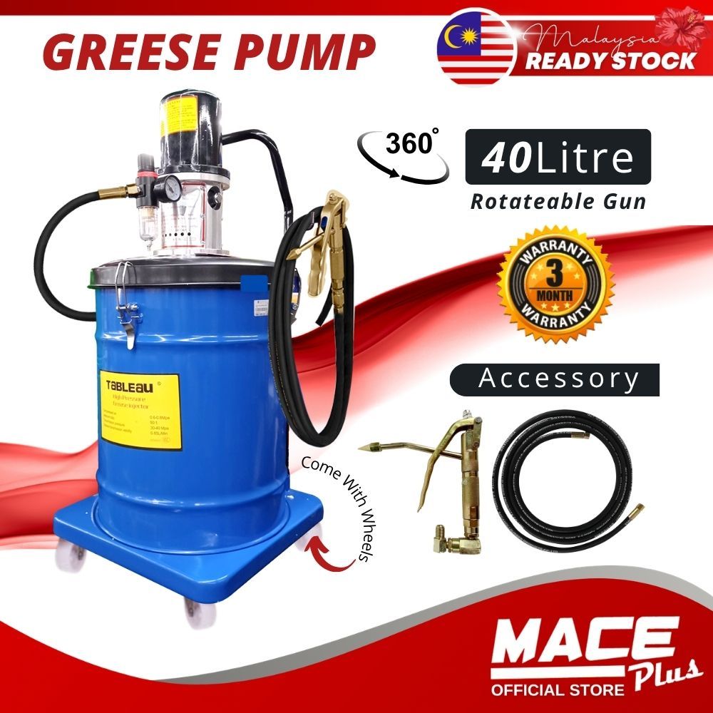 40Litre Air Grease Pump With Hose & Gun 50:1 Pneumatic Lubricator Pam ...