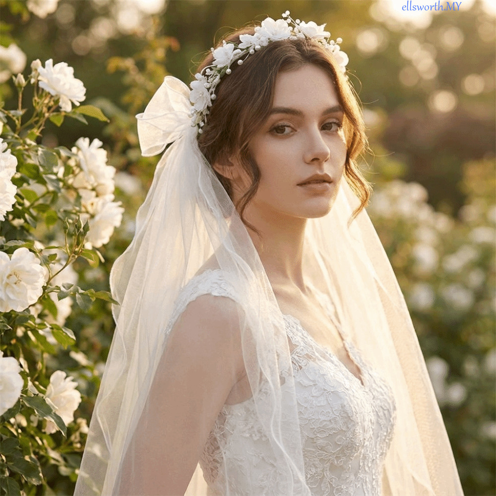 ELLSWORTH Bridal Veil, Elegant Rustic Flower Headband, Photography