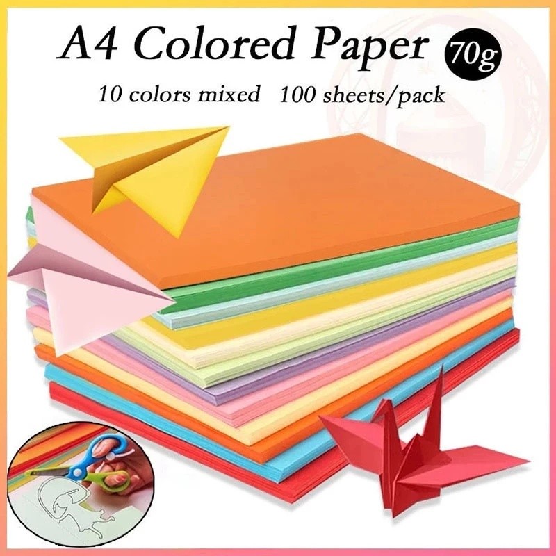 A4 Color Paper Set 100 Sheets Assorted Design Long Color Sticker Paper ...