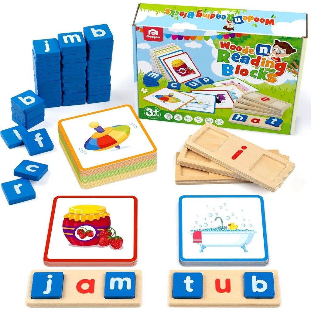 Wooden Short Vowel Reading Letters Sorting Spelling Games CVC Words
