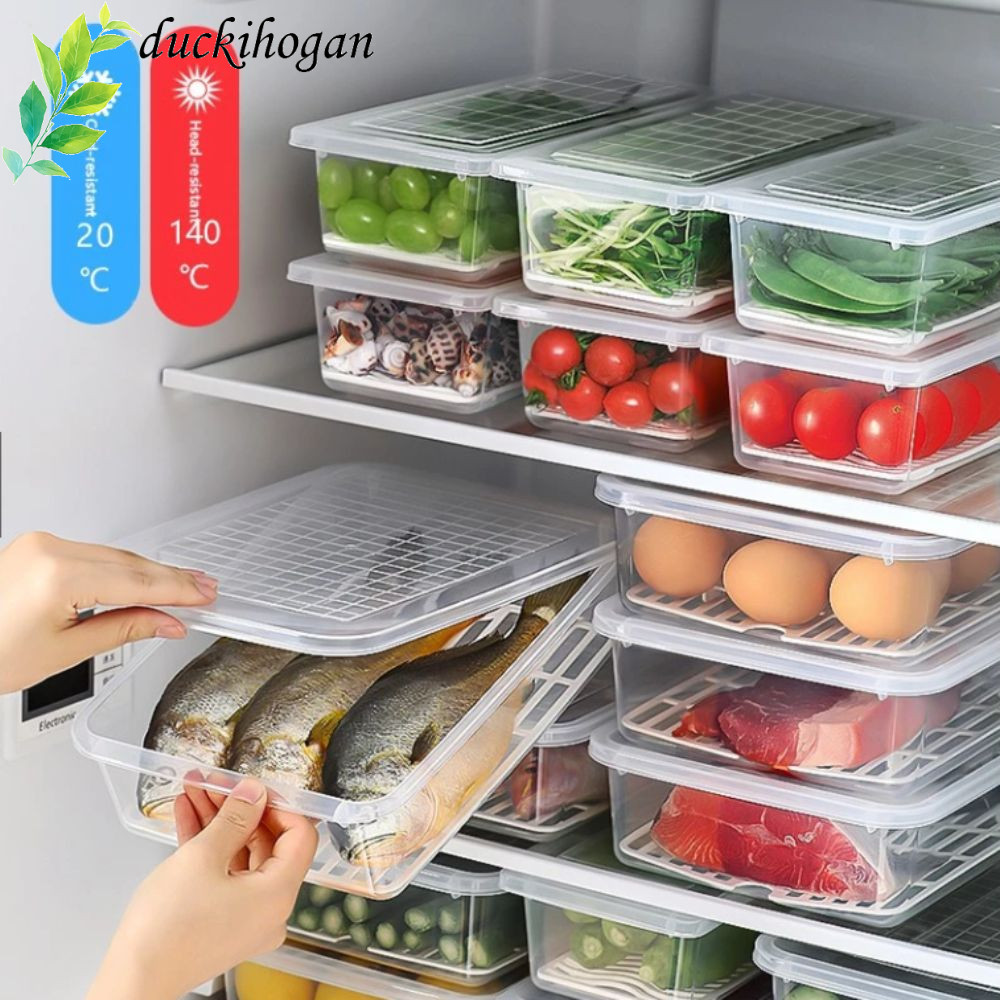 DUCKIHOGAN Food Storage Box, Drain Tray Sealed Refrigerator Organizer ...