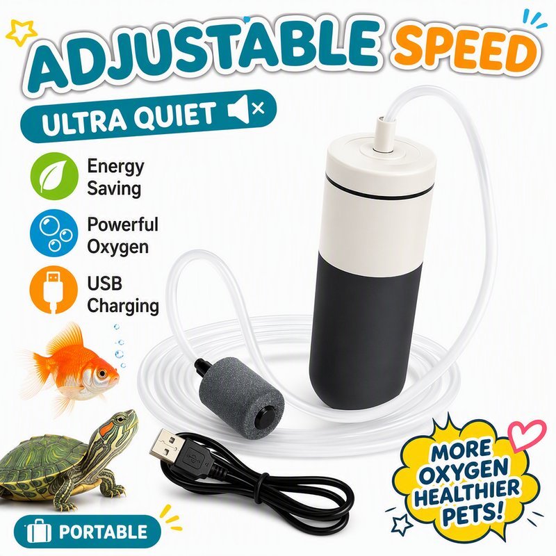 Portable Aquarium Air Pump USB Rechargeable Adjustable Speed Ultra ...