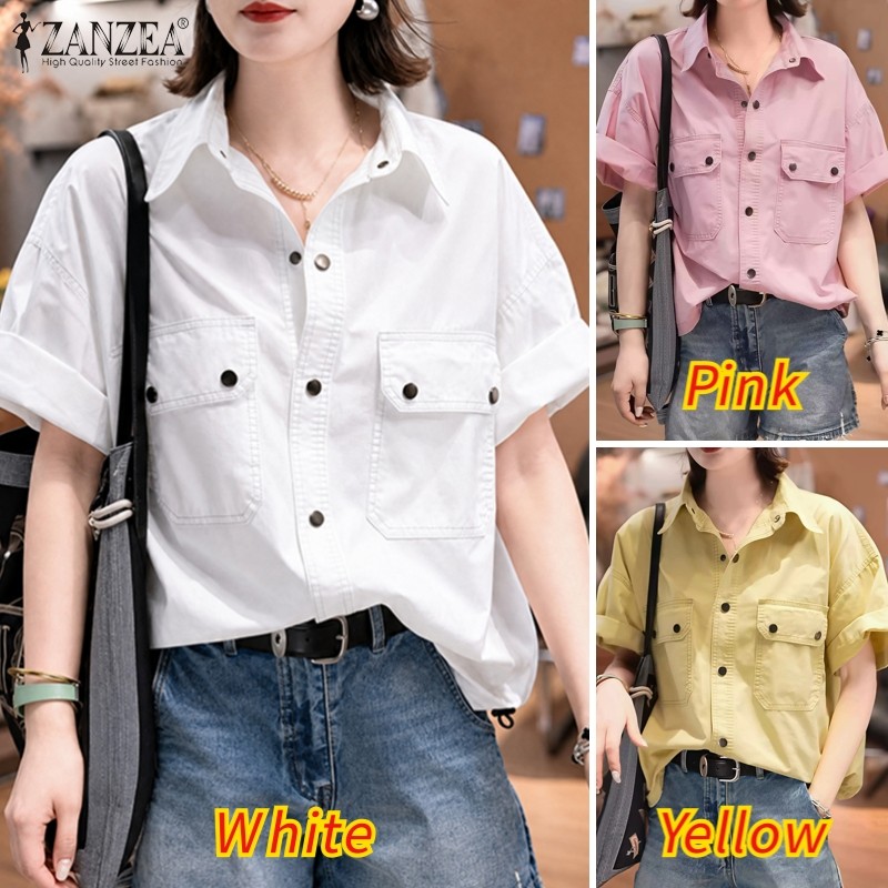 ZANZEA Women's Korean-Style Casual Shirt - Pre-Sale | Collar Design ...