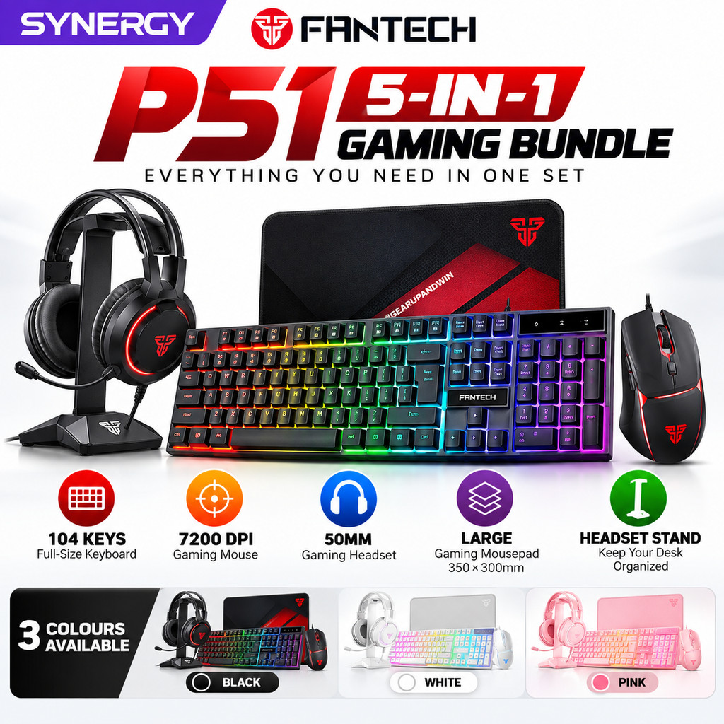 FANTECH P51 5 in 1 Gaming Combo Set RGB Keyboard 7200DPI Mouse Headset ...
