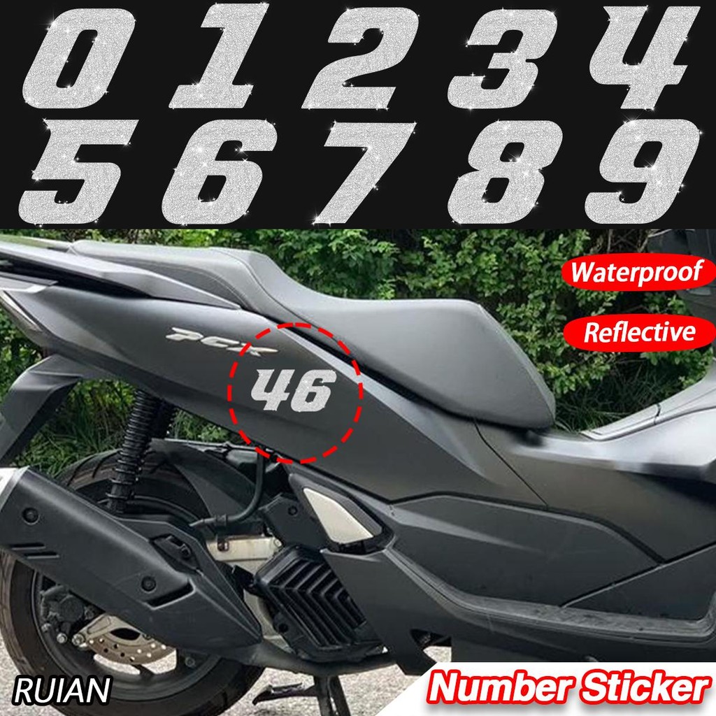 Number 0 to 9 Motorcycle Sticker Super Flash Reflective Waterproof ...