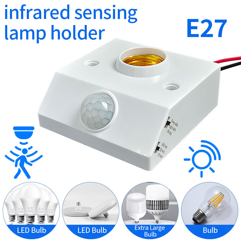 E27 Sensor Lights Base Socket Adapter Human Body Induction Lamp Holder ...