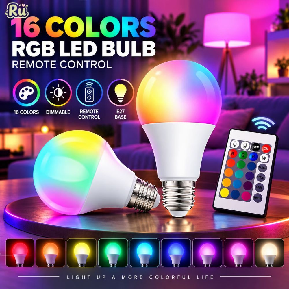 E27 RGB LED Light Bulb 16 Colors Changing Dimmable Lamp Household ...