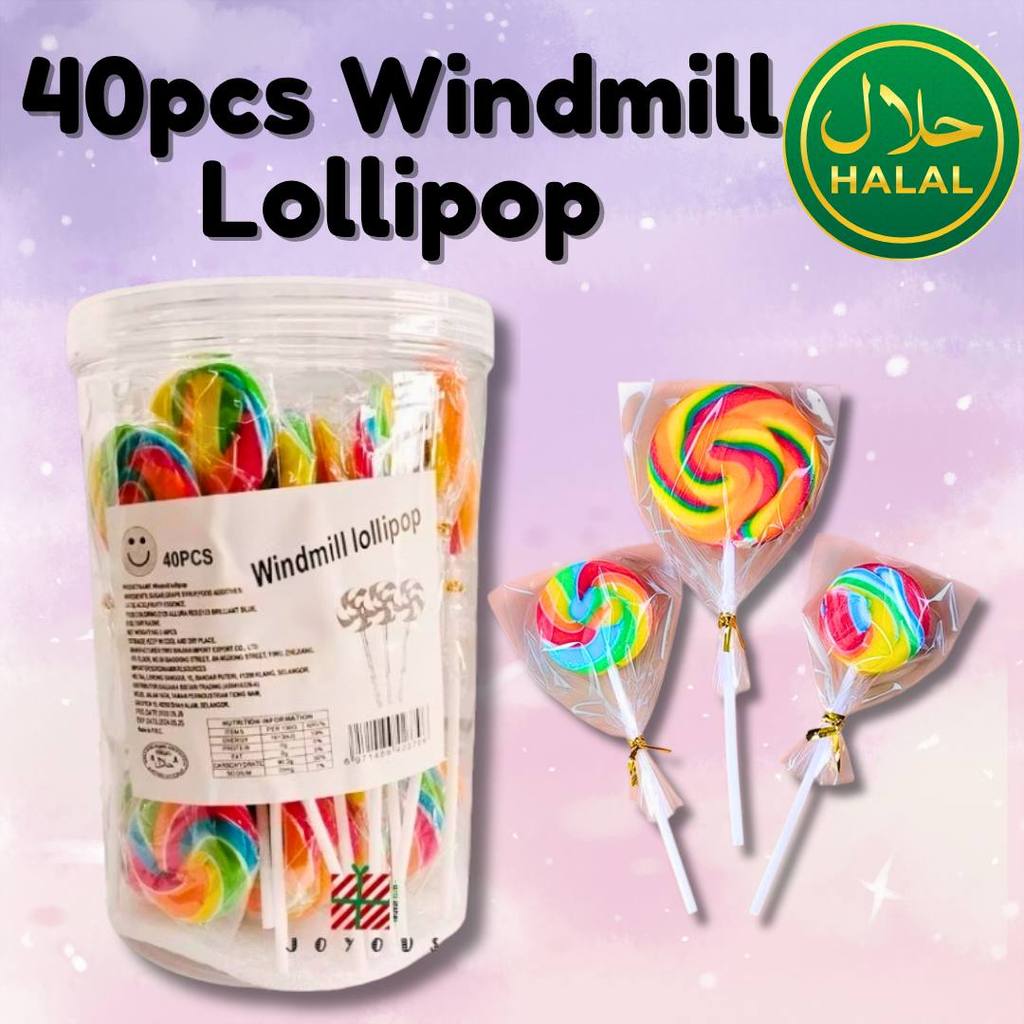 40pcs Windmill Rainbow Lollipop Candy｜Halal Certified｜Colorful Sweet ...