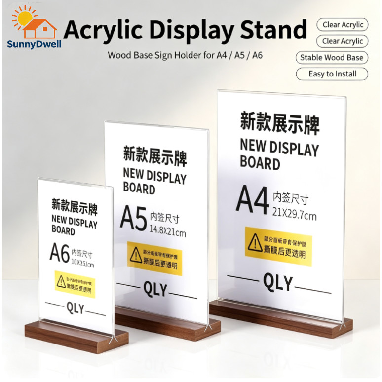 Acrylic Stand ( A4 A5 A6 Size)Wood Table Card Acrylic Holder Desktop ...