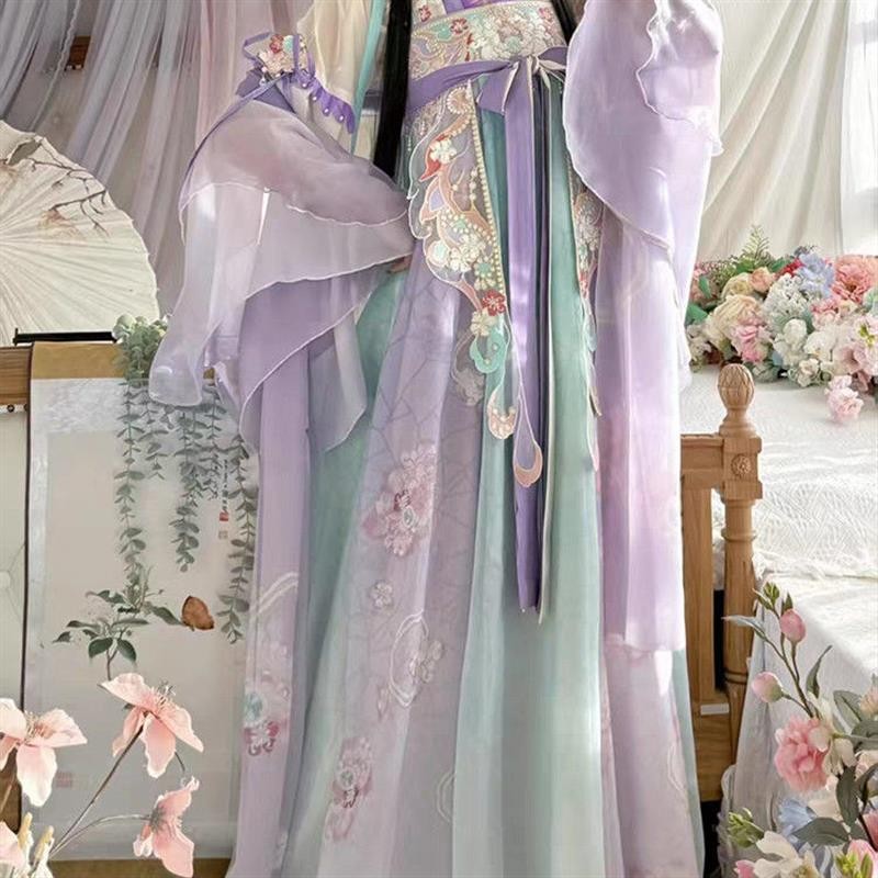 新晴月汉服刺绣齐胸襦裙女2025春夏改良唐制仙气古装汉服连衣裙全套Traditional Chinese Women Clothing ...