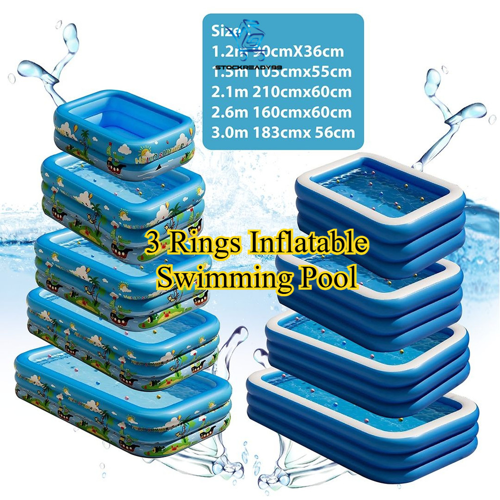 SR99. Extra Large/ RETRO 3 Rings Inflatable Swimming Pool Kids Baby ...