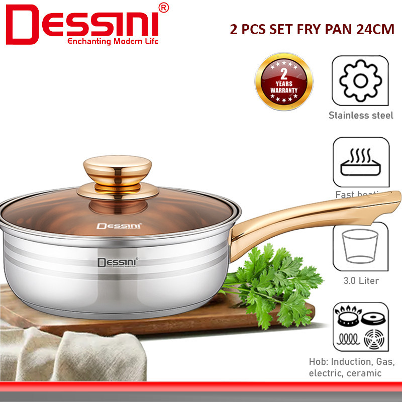DESSINI ITALY VST-FP24 Stainless Steel Frying Pan Induction Non-Stick ...