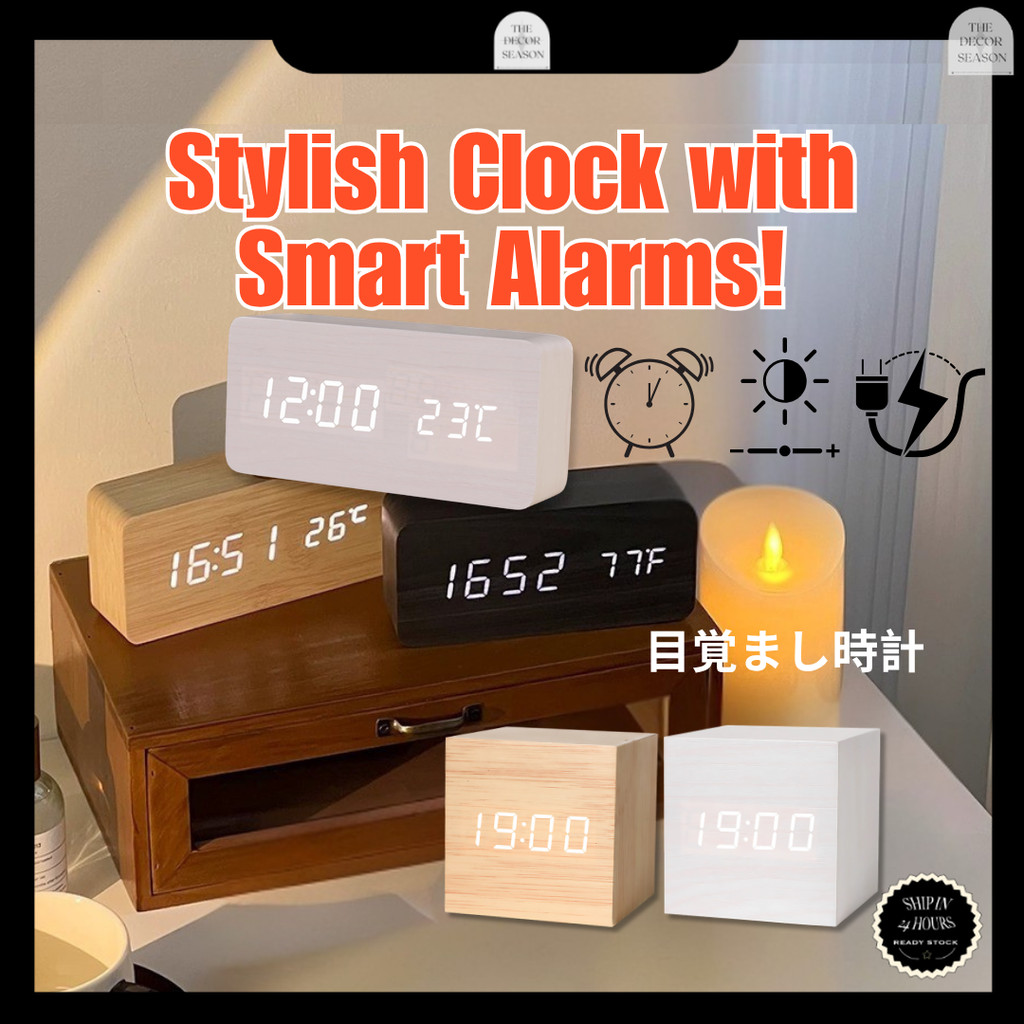 Muji Jam Kayu Digital Deco Desktop Hiasan Rumah Meja Rechargeable LED ...