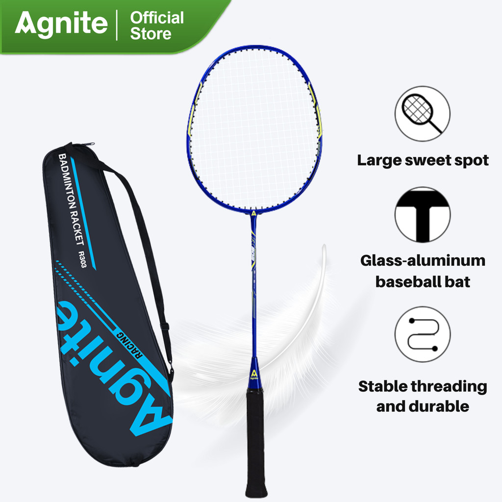 Agnite Glass-Aluminum Badminton 2U Lightweight Racket 18-20lbs Square ...