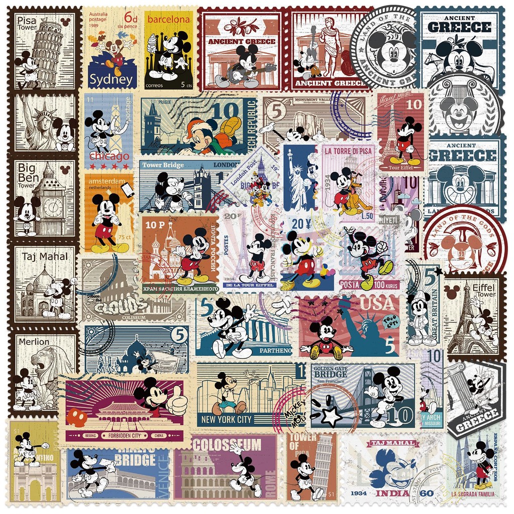 (Authorized) 50 pcs Micky Mouse Travelling Postage Stamps Cartoon ...